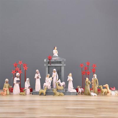 Holiday Gift Hand Painted Decor Baby Jesus Manger ,Resin Ornament Nativity Figures Statue Set