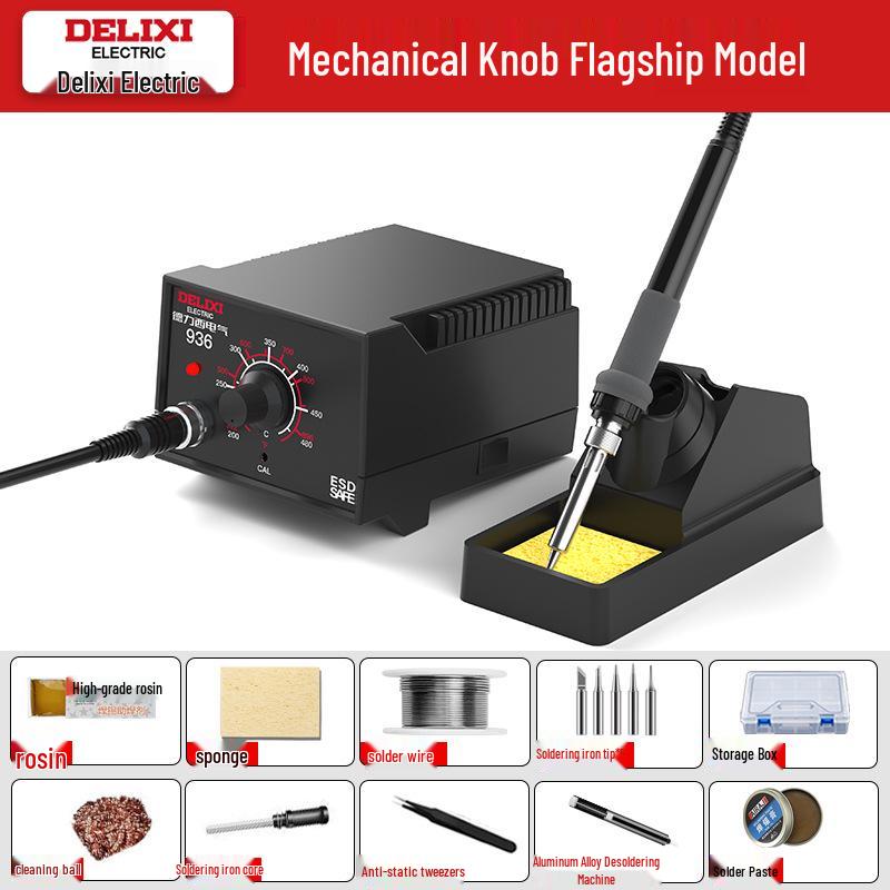 Delixi 936 Adjustable Soldering Station: High-Power, Constant Temperature Soldering Iron for Household Repair & Welding.