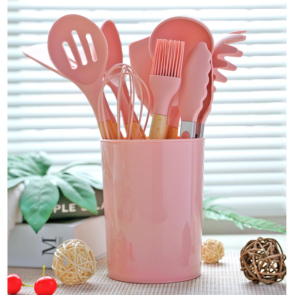 Silicone Kitchenware Cooking Utensils Set Non-stick Cookware Spatula Shovel Egg Beaters Wooden Handle Kitchen Cooking Tool