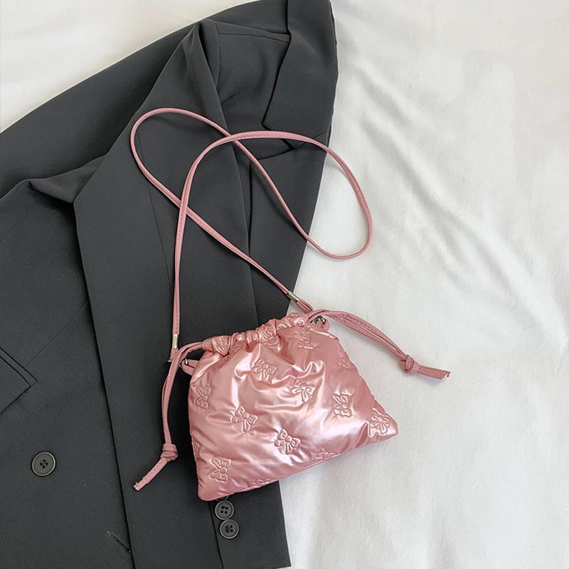 Fashion Butterfly Mini Crossbody Bags Drawstring Pu Leather Bucket Shoulder Bags Ladies Leisure Small Phone Handbags AVE