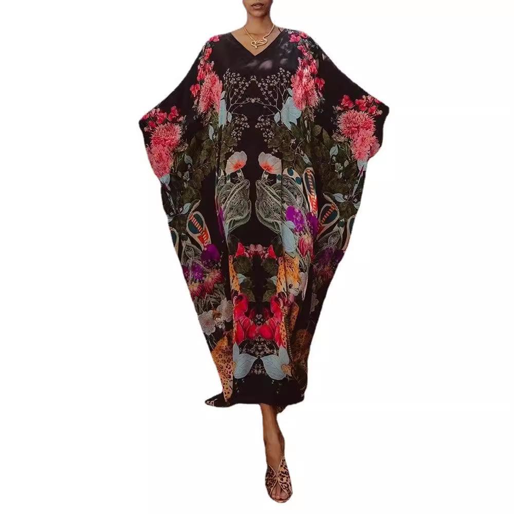 2020 Summer Women's Loose Casual V-neck Long Print Dress