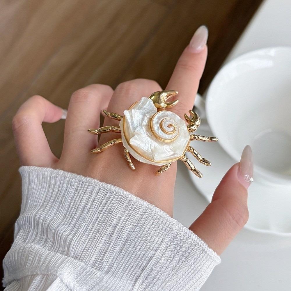 Adjustable Ocean Animal Jewelry Sparkly Shell Ring Unique Crab Ring Gift