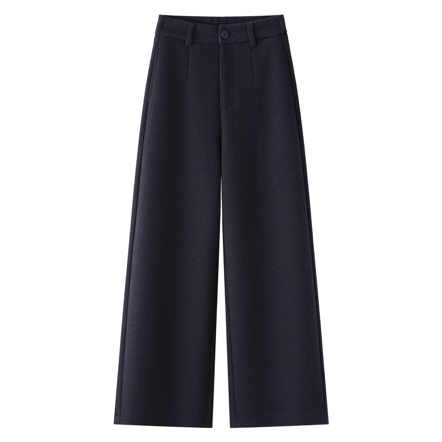 

Women s Winter 2025 Dark Blue High-Waisted Wide-Leg Wool Flannel Pants XL темно-синий