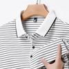 Men'S Striped Polo Shirt Short Sleeve T-Shirt Business Casual Medium Blue Lapel Half Sleeve Top