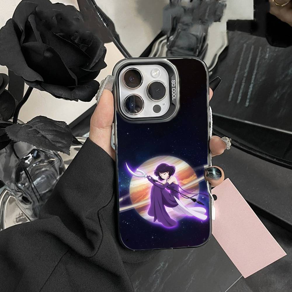 Cartoon I-Sailor M-Moon Phone Case For iPhone17, 16,15,14,13,12 Pro Max Black Candy Matte Shockproof Cover