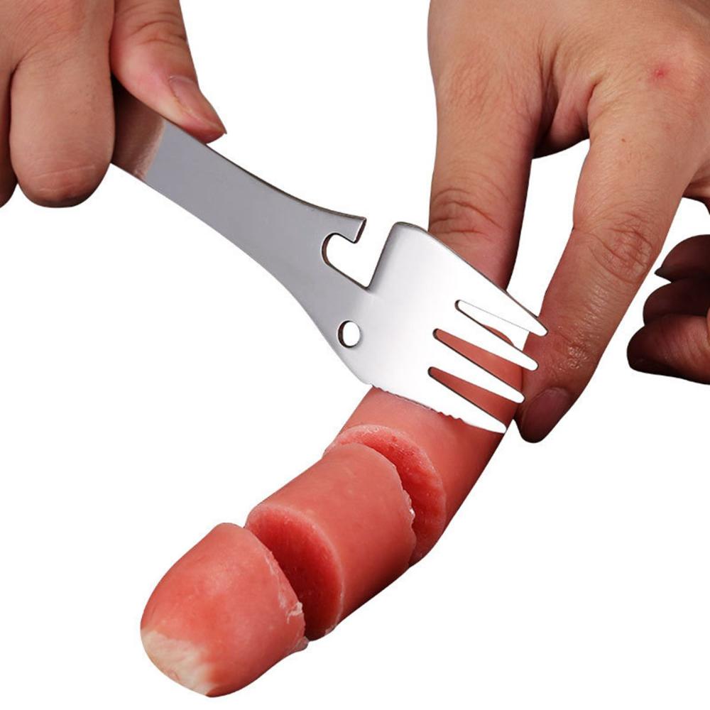 Travel Picnic Portable Can Opener Outdoor Stainless Steel Spork Tableware Spoon Fork