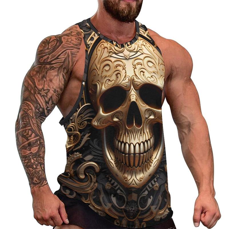 Summer Round Neck 3D Fashion Skull Printed Top Fashionable Casual Hip-hop Sleeveless Vest Men's T-shirts