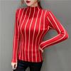 2025 Herbst Winter Neu Slim Enganliegendes Strickoberteil Halboher Kragen Vertikal Gestreifter Basic-Pullover für Damen
