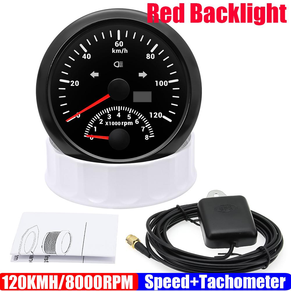120KMH 200KMH GPS Speedometer Gauge+Tachometer 8000 RPM 85mm Dual Gauge Odometer  with GPS Antenna Turn Light Auto Yacht 9-32V