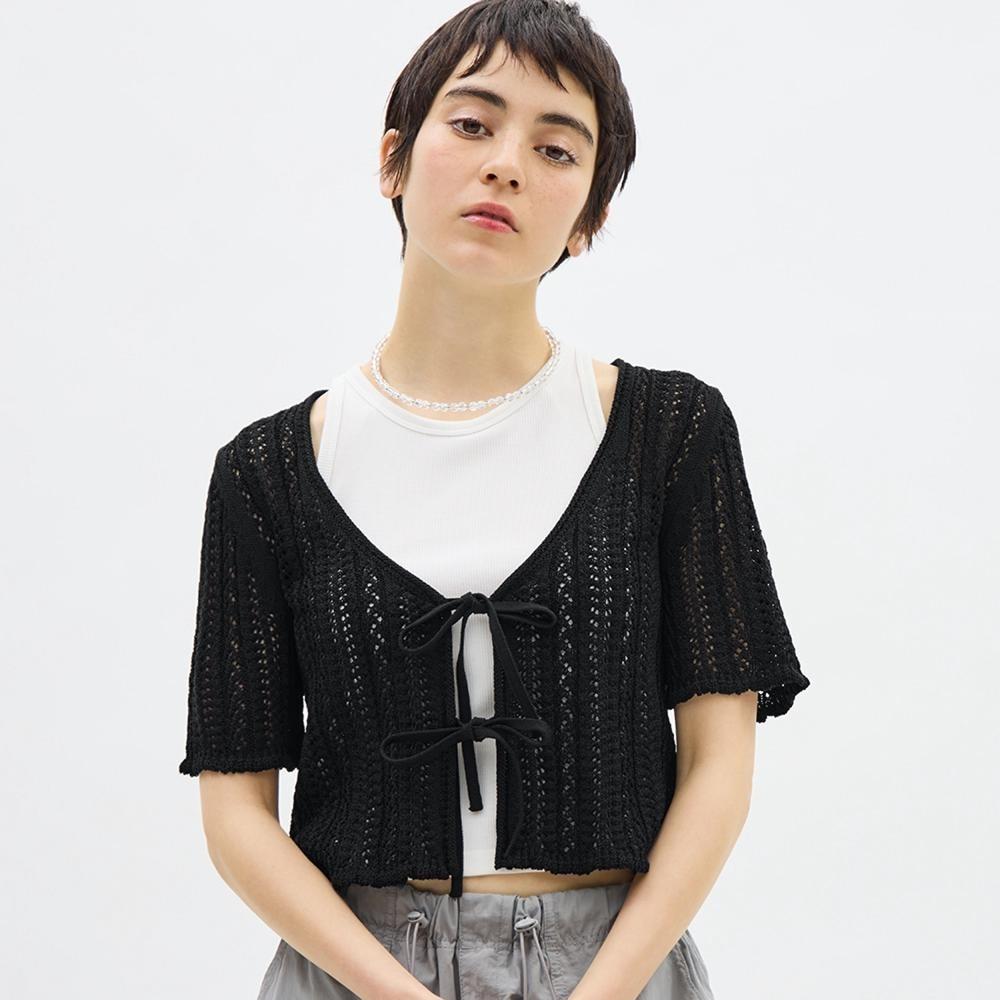

Кардиган GU by Uniqlo с открытым передом и бантом и короткими рукавами