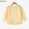 ZANZEA Women Casual Round Neck Solid Color Summer 3/4 Sleeve Blouse