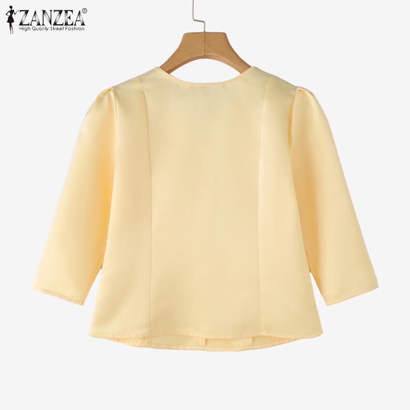 ZANZEA Women Casual Round Neck Solid Color Summer 3/4 Sleeve Blouse