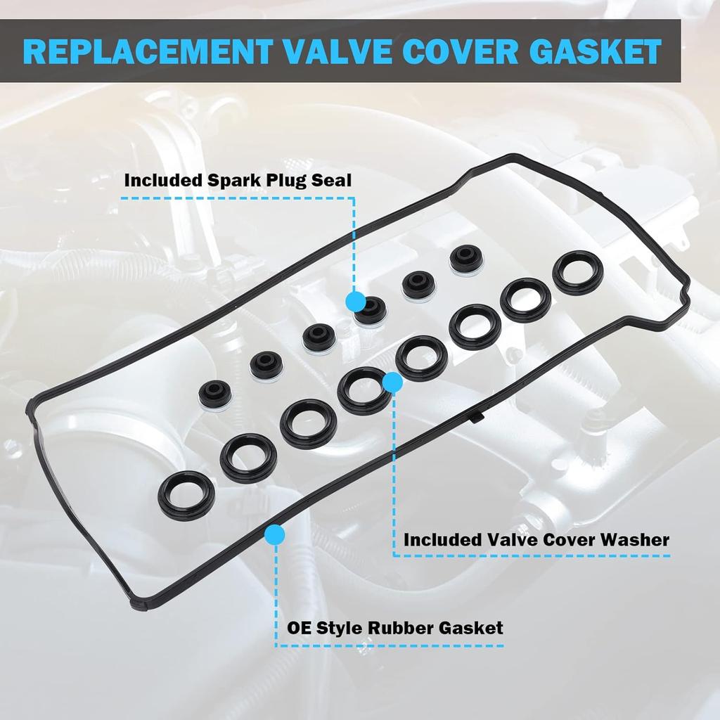 Valve Cover Gasket Set - Compatible With 2.0L 2.3L 2.4L 2002-2015 Honda Accord, Civic, CR-V, Element, Crosstour, Acura CSX, ILX, RDX, RSX, TSX -