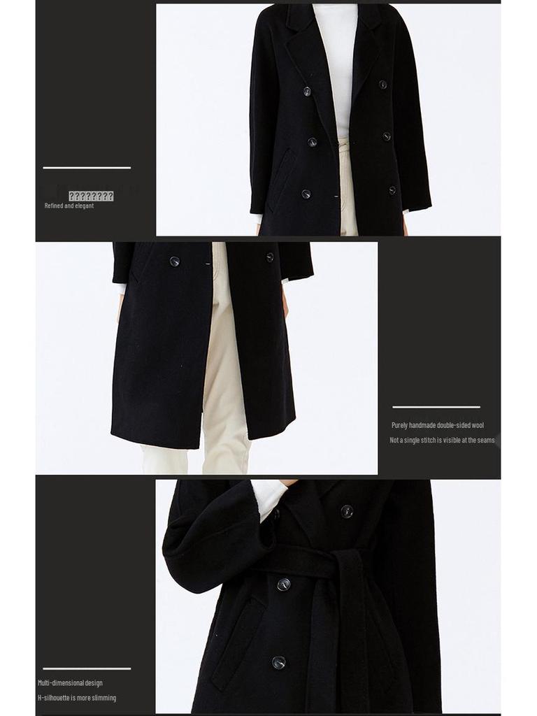 Double-Faced Wool Overcoat: High-End, Loose Casual Design with Suit Collar and Tie, Perfect for Spring and Autumn.