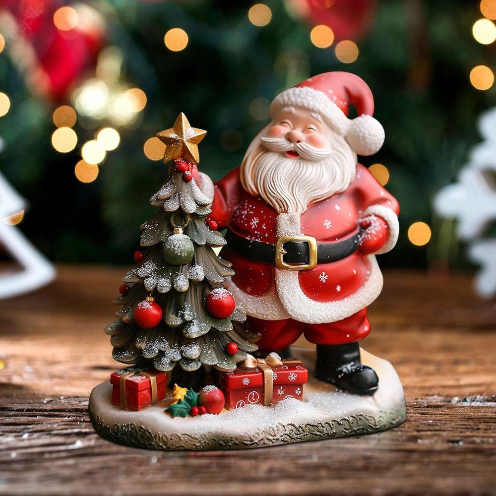 Resin Christmas Tree Santa Claus Figurines Standing Merry Christmas Decorations  Party Favors