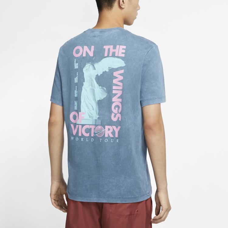 Nike Sportswear World Tour Casual Crew Neck Pullover Short Sleeve T-Shirt Men Tops Grey Green CW0407-058