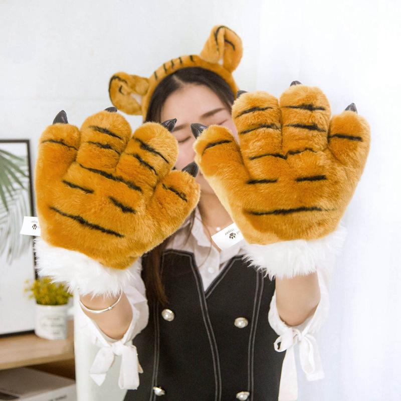 Animal Gloves Bear Paw Men'S And Women'S Autumn And Winter Plush Toys Thickened Violent Claws Tiger Claws Creative Leopard Print Girls Sexy Headband