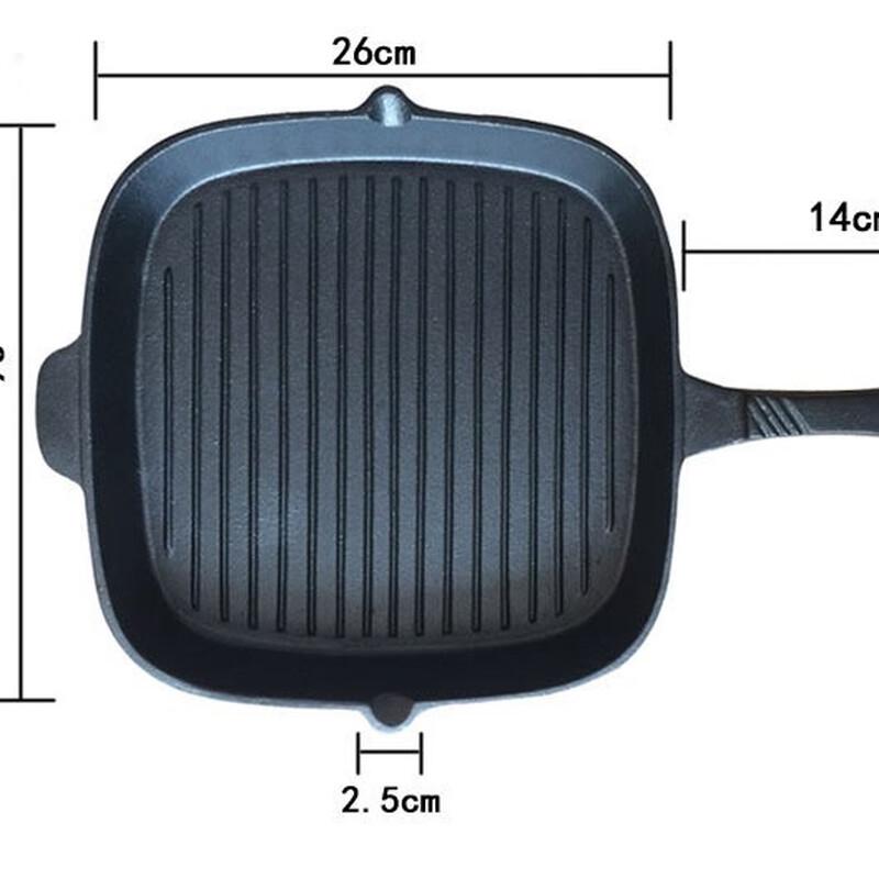 ZISIZ 26CM Cast Iron Striped Steak Frying Pan