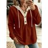 2026 Long Sleeve Hooded Sweatshirt Waffle Knit Button V-Neck Pullover Casual Wear