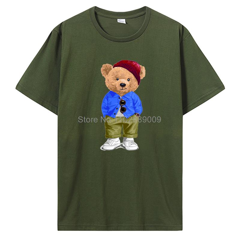 Teddy Bear Playing Badminton Tshirt Men's Clothing Tops Graphics Kawaii Shirt T Shirts For Men Cotton T-shirt Streetwear