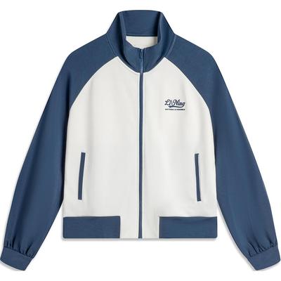 Li Ning Sports Lifestyle Series Color Block Letter Stand Collar Zipper Long Sleeve Hoodie Women Hoodies Off-White Deep-Navy AWDU838-2