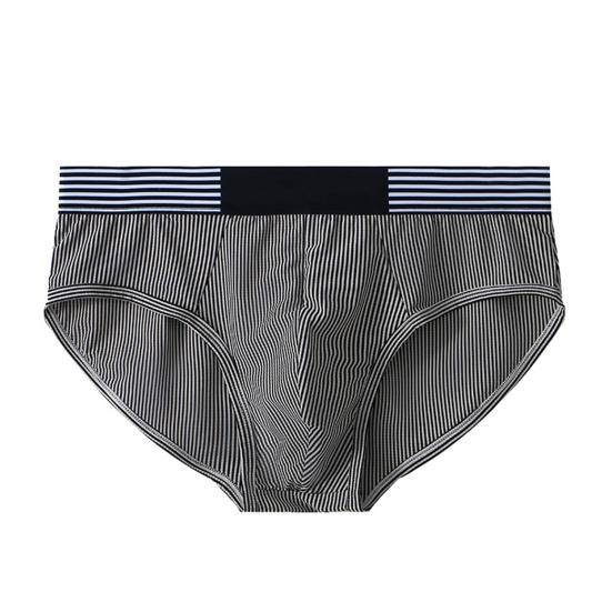 Men Briefs Mid-rise Elastic Waistband Slim Fit Panties Striped Print Patchwork Color U-Convex