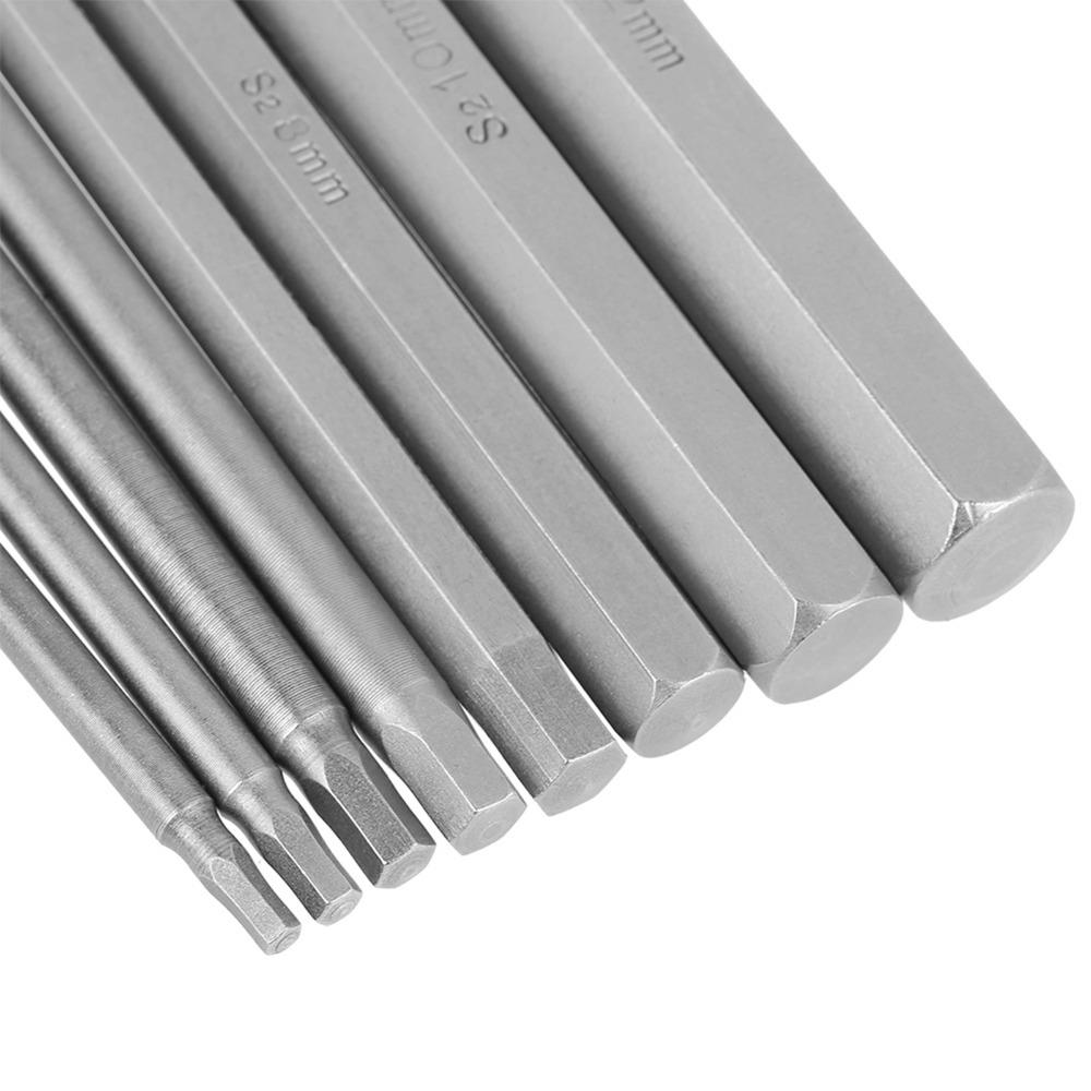 8 Pcs 1/4 Inch Hex Shank Hex Head Allen Wrench Bit Set 100mm Length S2 Steel Metric Screwdriver Bits Magnetic