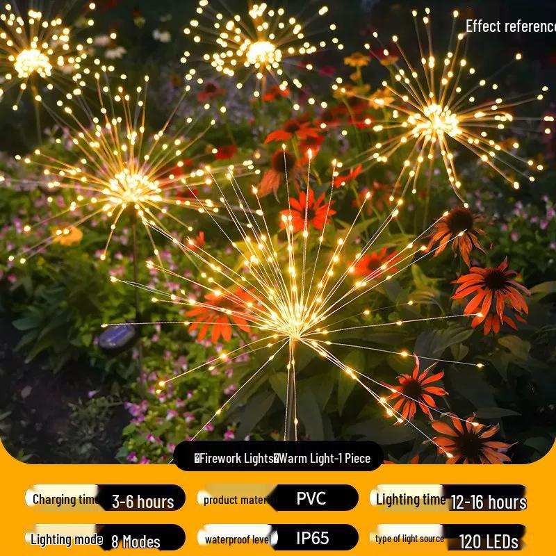 Waterproof LED Solar Firework Lights - Colorful Copper Wire for Outdoor Camping & Festival Decoration