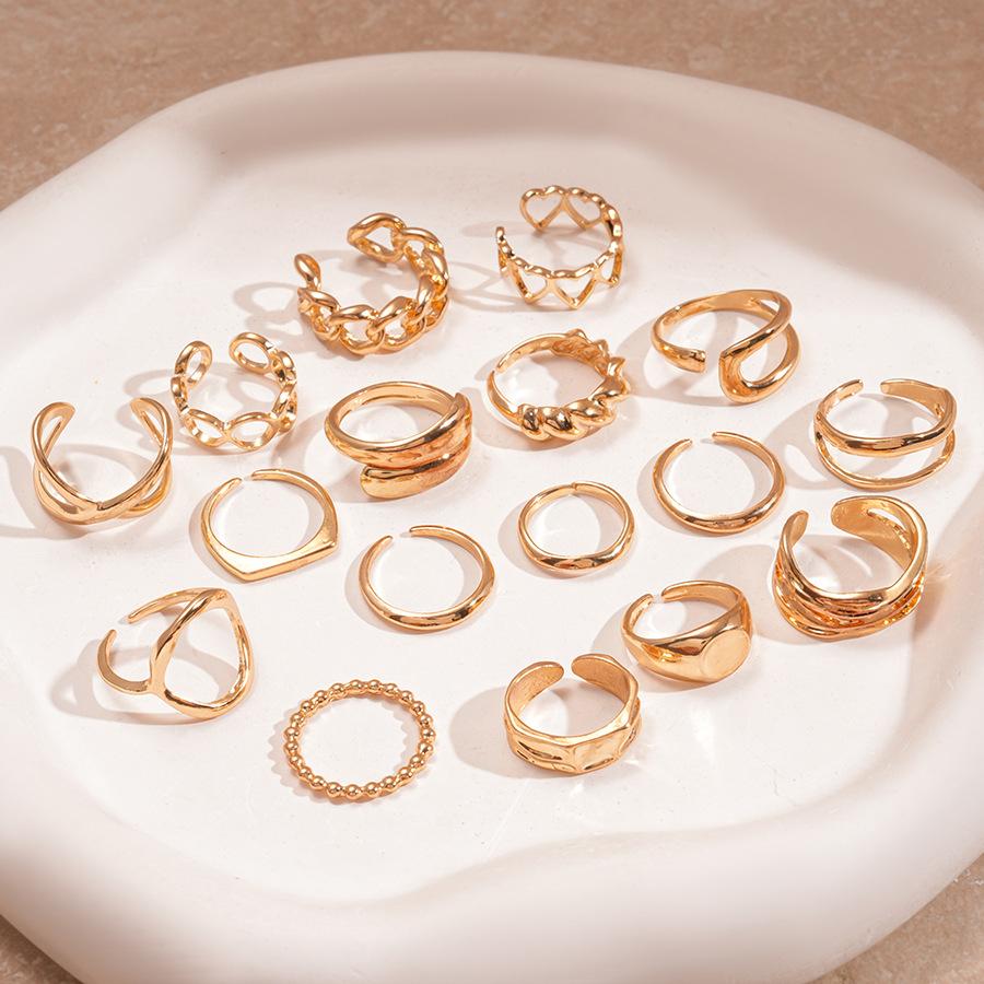 16-Piece metallic irregular geometric double-layer open ring simple jewelry