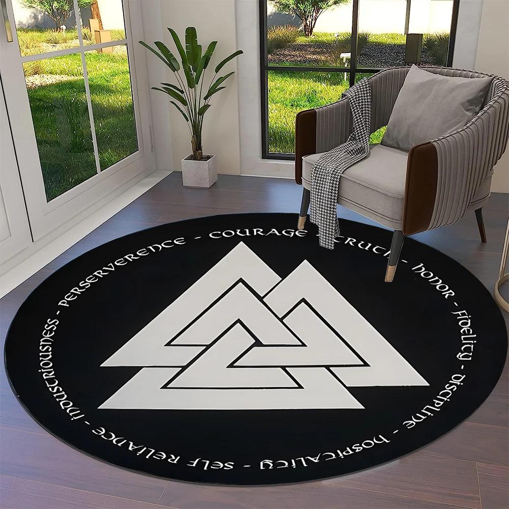 Tree of Life Viking Yggdrasil Valknut Round Carpet Rug for Living Room Bedroom Sofa Decor,Kid Paly Area Rug Non-slip Floor Mat