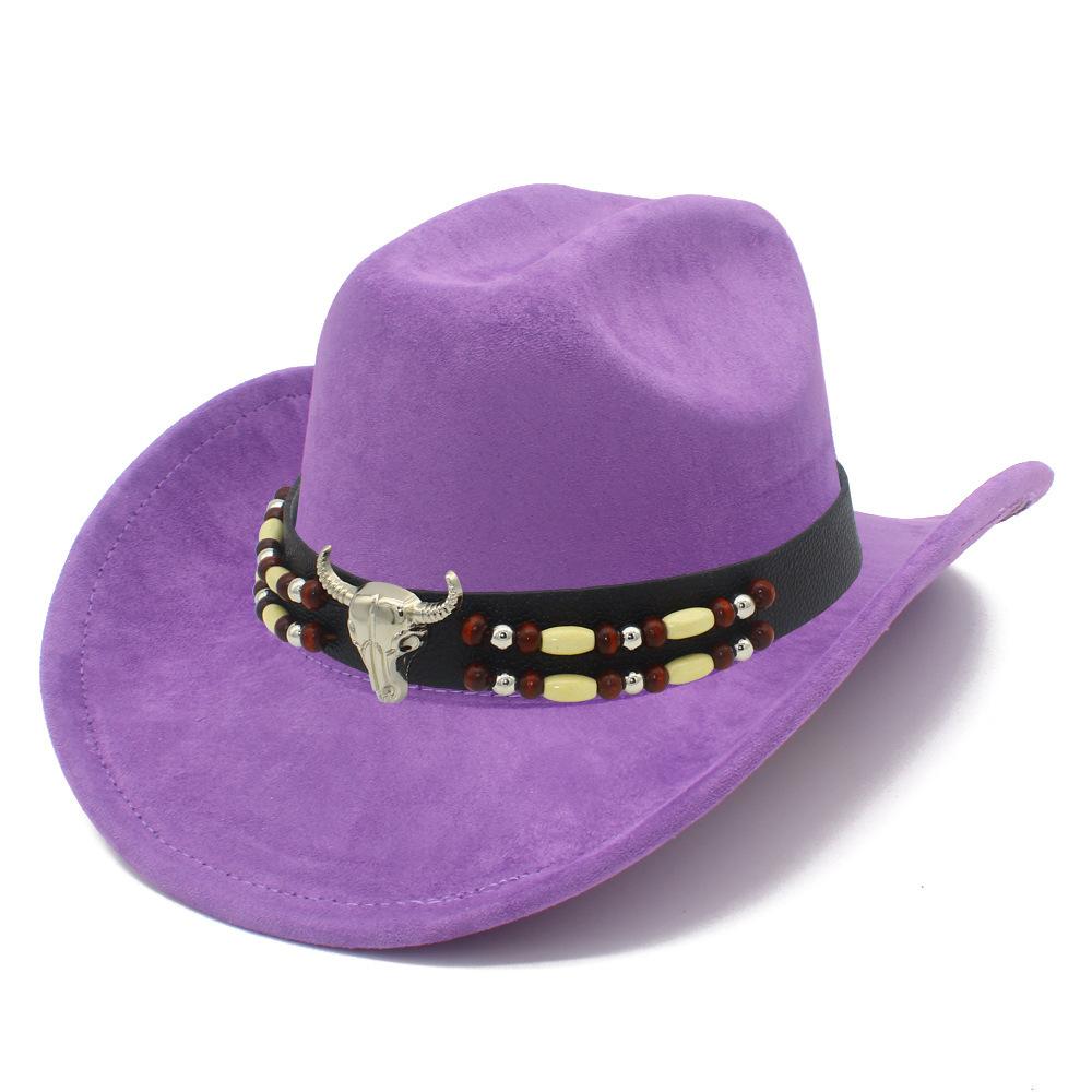 European and American Retro Ethnic Style Suede Top Hat Fashion Big Eaves Western Cowboy Hat Personalized Bull Head Tibetan Jazz Hat