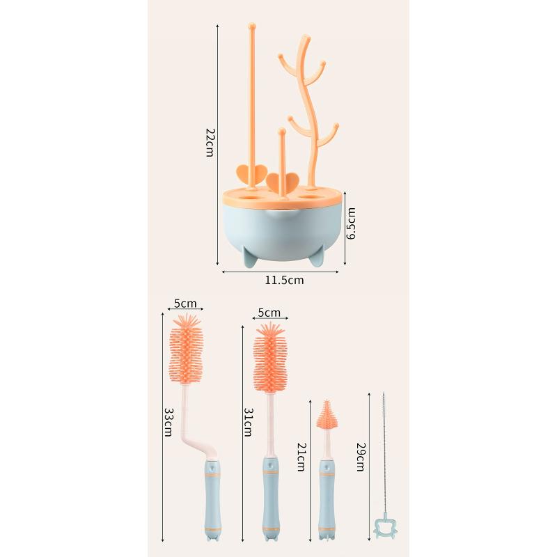 Food Grade Silicone Brush Baby Bottle Cleaner with Drying Rack Deep Clean Bottle Brush Bottle Cleaner Kit Newborn Accessories