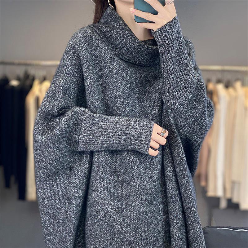 2025 Women's Cashmere Batwing Sleeve Cardigan - High Neck Wool Knitted Loose Sweater