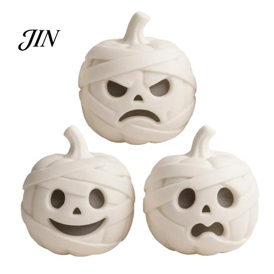 Small Halloween Tabletop Accents 3D Printed Mummy Pumpkin Skull Figurine for Decorations, Creative Holiday Home Decor with Funny Expressions