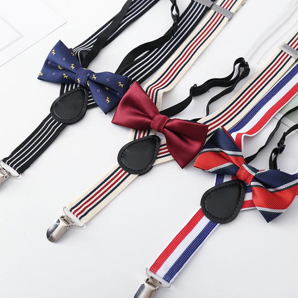 Kids Suspender Bow Tie Set Adjustable Braces Tuxedo Suspenders Pants for Trousers