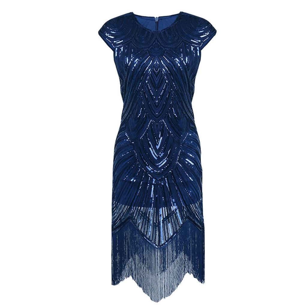 

Great Gatsby Vintage Sequin Gown Elegant Cocktail Dress For Women** синий