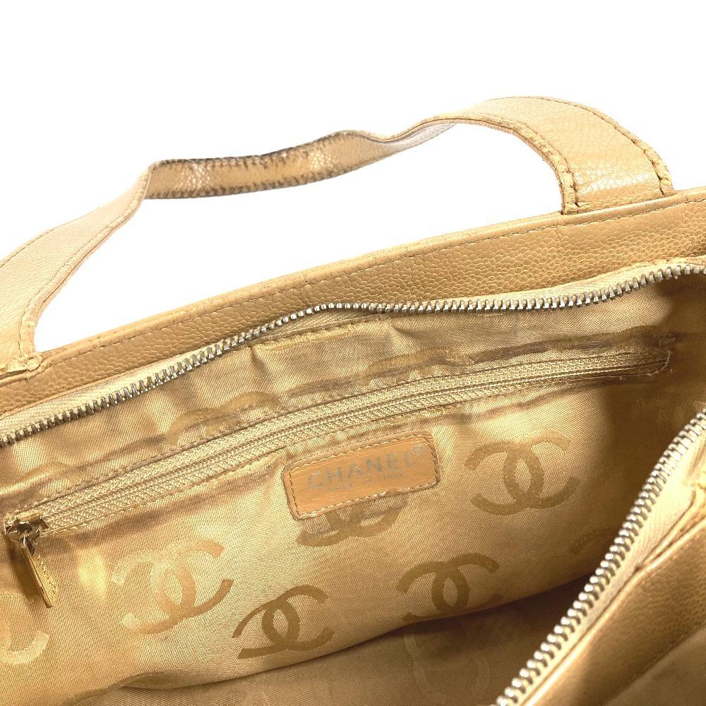 Chanel Vintage CC CC Mark Logo Tote Bag Shoulder Bag Caviar Leather Beige