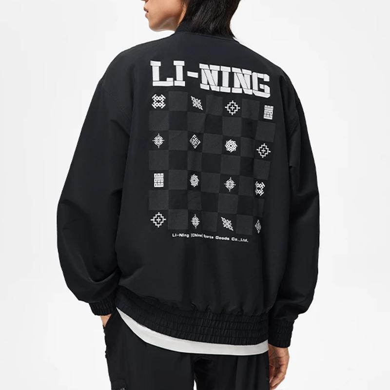Li-Ning Série Sportovní životní styl Série Čínská kultura Vzor nápisu na zádech Potištěná ležérní bunda Pánská bunda Černá AJDT361-2