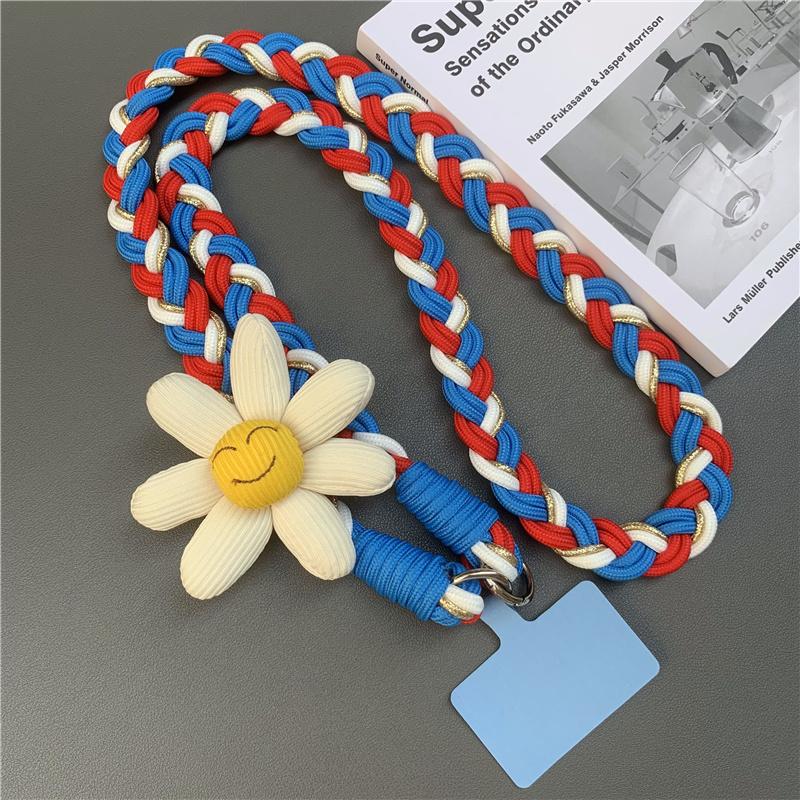 Mobile Phone Lanyard Cross-body Shoulder Strap Female Long Wind Flower Hand-woven Rope Strong and Durable Outdoor Anti-lost Rope
