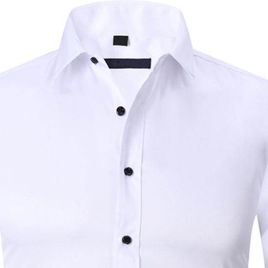 Men Spring Fall Dress Shirt Turn-down Collar Slim Fit Single-breasted Long Sleeves Pure Color Mid Length Young Formal Business Event Office Top