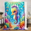 Cute Seahorse and Colorful Coral Reef Scene Print Blanket Soft and Cozy Perfect for the Living Room Bed Sofa or a Nap,gift