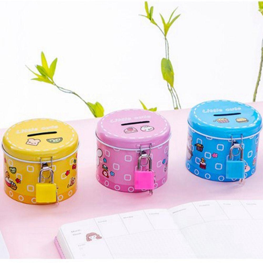 Cute Cartoon Piggy Bank With Iron Lock Metal Piggy Bank Cylinder Saving Box  Birthday Party