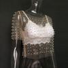 Women's Sexy See Through Lace Shiny Diamond Mesh Short Sleeve Top