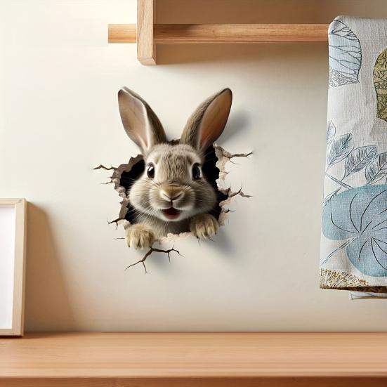 Breaking Wall Rabbit Wall Sticker Waterproof PVC Self-adhesive Home Office Living Room 3D Effect Bunny Wall Art Decoration Decal