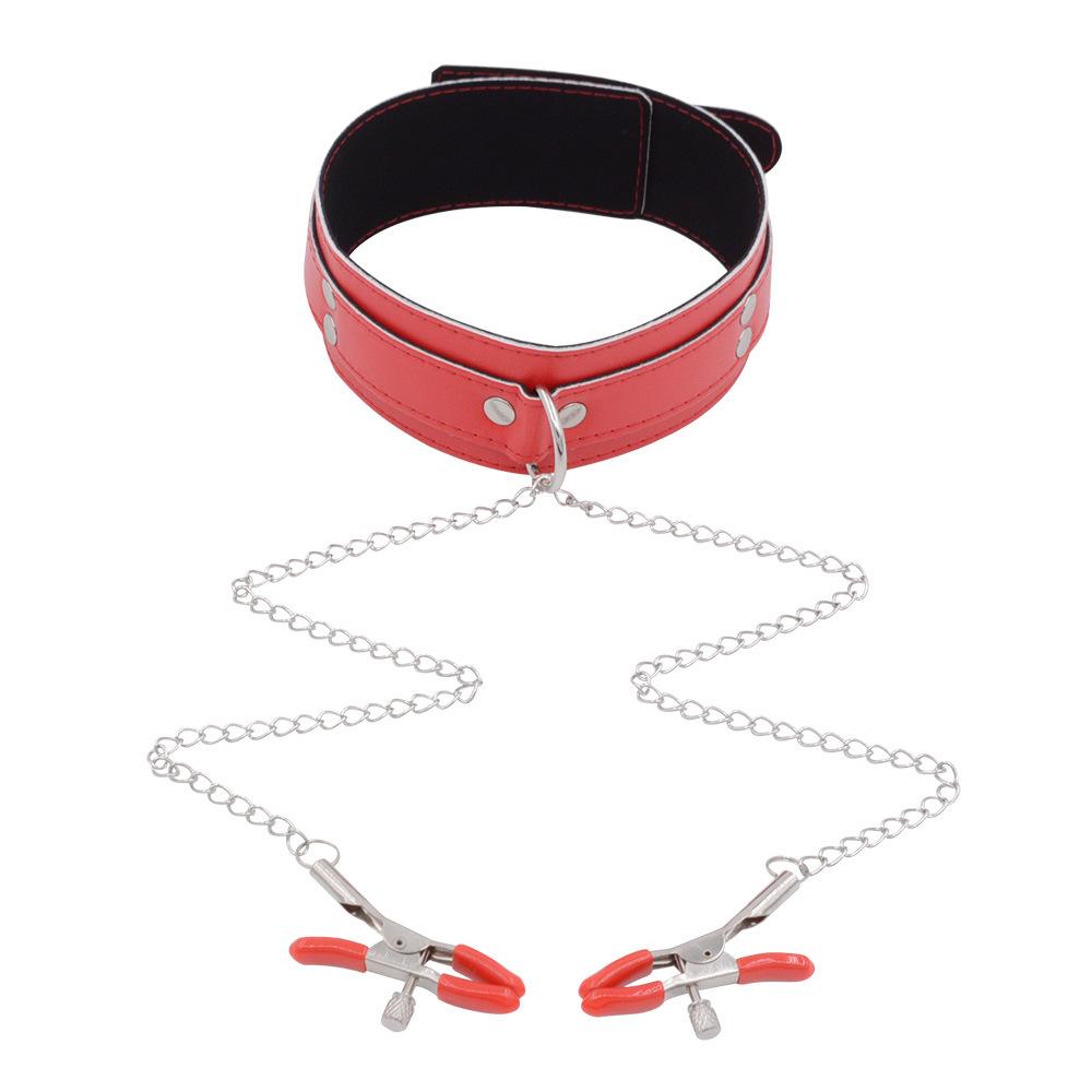 Sexy Leder Choker Halsband mit Nippelklemmen Kette Sklavenfessel Fetisch Sexy Sexspielzeug Paare Erwachsenenspiele