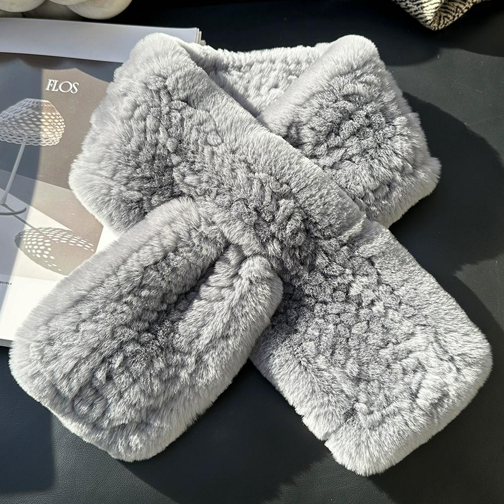 Winter Real Rex Rabbit Fur Scarf Korean Version Simple Long Scarf Warm Double-sided Thickened Fur Collar