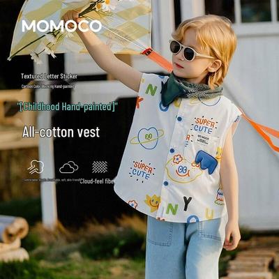 MOMOCO Boys' Summer Short-Sleeve Shirt with Fun Vest Design