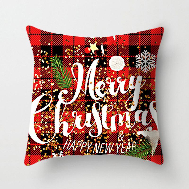 45x45cm New Year Christmas Elk Letter Printing Pattern Cushion Cover Home Living Room Sofa Decoration Throw Pillow Cover