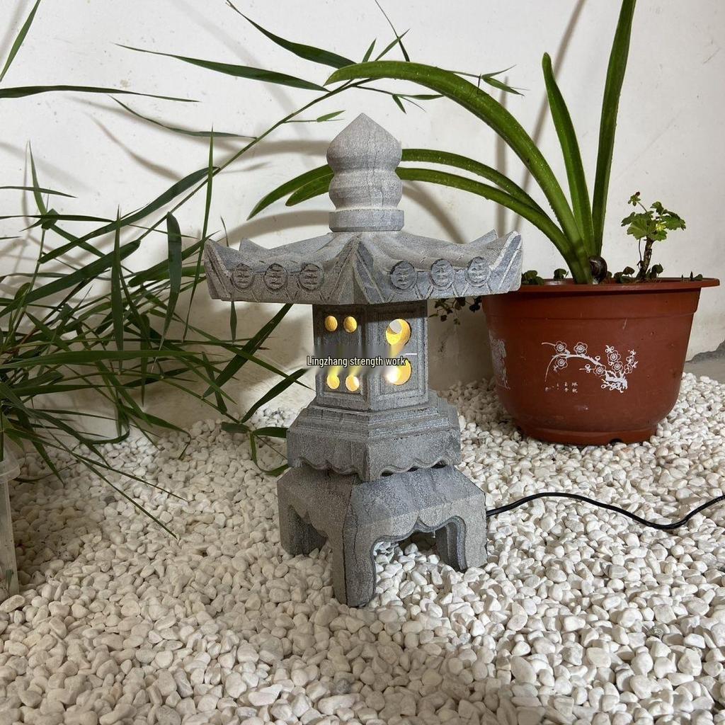 Antique Chinese Solar Stone Lantern: Bluestone Outdoor Decorative Ornament