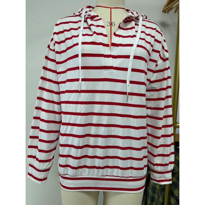 Fashion Women's Striped Hooded Autumn Sweatshirt Loose Casual Hooded Sweatshirt